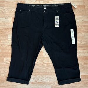 NWT Rafaella Black Denim Jean Cuffed Capri Capris 30W